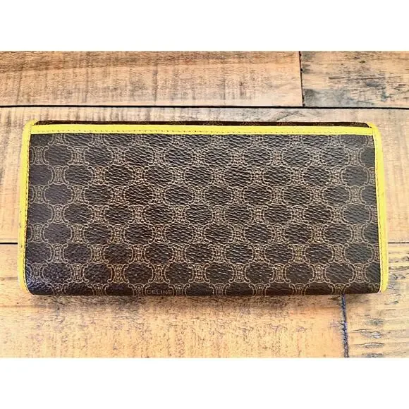 Céline Macadam Long wallet Classic Brown w/Tan leather trim